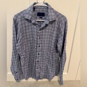 David Donahue Men’s Button Down - Medium, Blue and Grey Plaid
